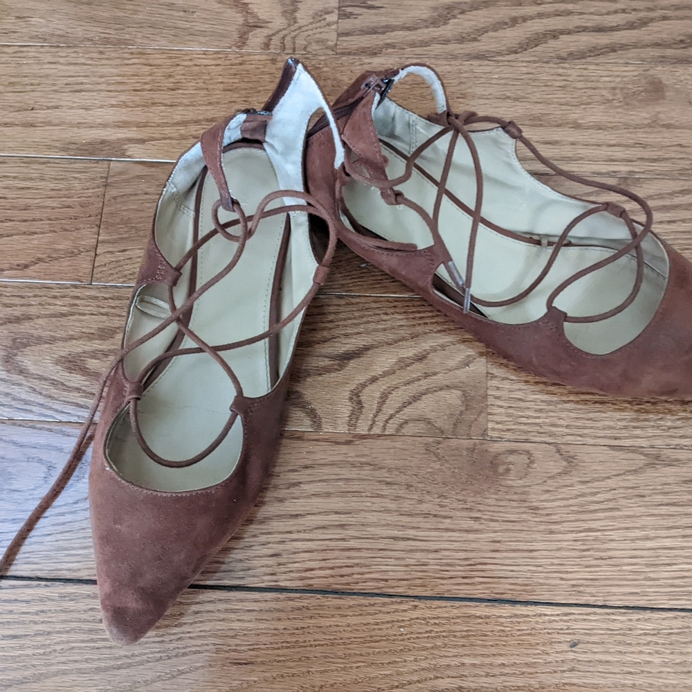 Express Rust Brown Faux Suede Pointed Toe Lace Up… - image 2